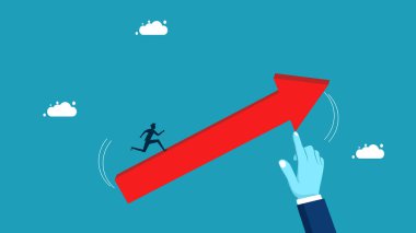 Businessman running on arrow with helper support. Consulting is growing rapidly. business concept vector