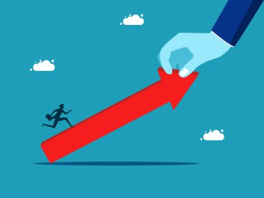 Businessman running on arrow with helper support. Consulting is growing rapidly. business concept vector