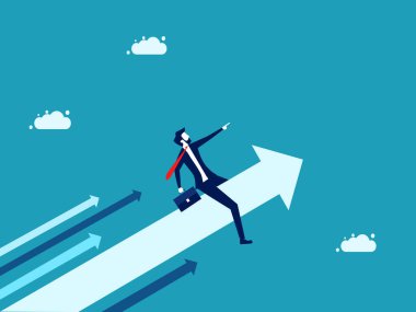 Businessman manager raised pointing growth direction on arrow. business and investment concept. vector illustration eps