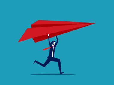 Businessman holding a paper plane. Support business organizations to succeed. Business and investment concept. vector illustration eps