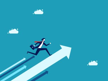 İlerleme okunda koşan bir iş adamı. Kariyer gelişimi ve ilerleme. vektör