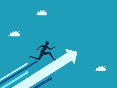 Gelişim okunda koşan bir adam. Kariyer gelişimi ve ilerleme. vektör