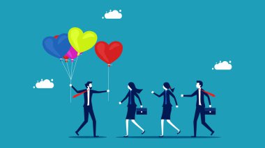 Müdür kalbini çalışanlarına verdi. iş aşkı ve güven vektör illüstrasyonu