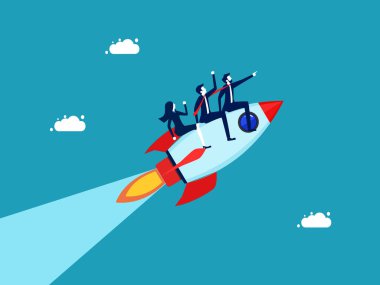 direction of the business entity. Team performance or team commitment. Businessman riding a rocket aiming for success vector