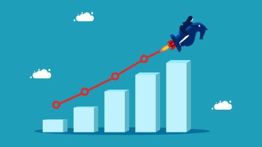 Growth chart and businesswoman controlling chess. Business growth strategy. Finance and investment concept. vector illustration