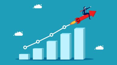 Business growth. Profit increase or development concept. Businessman on growth bar chart. Finance and investment concept. vector illustration