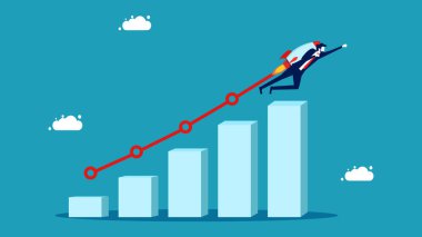 returns or growing business. Profit increase or progress concept. Businessman leader on growth bar chart. Finance and investment concept. vector illustration