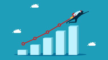 returns or growing business. Profit increase or progress concept. man leader on growth bar chart. Finance and investment concept. vector illustration