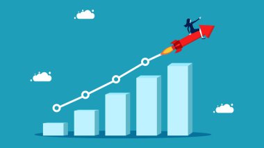 Business growth. Profit increase or development concept. Businesswoman on growth bar chart. Finance and investment concept. vector illustration