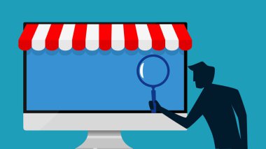 man uses a magnifying glass to view the trading market. Business analysis or market analysis. concept of finance and investment vector