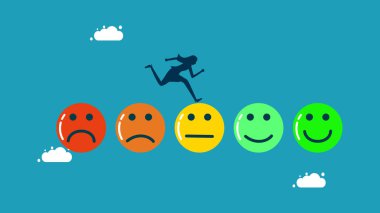 woman running on portfolio score. Concept of Quality Control or Performance Improvement vector