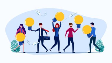 people holding light bulbs. The concept of people showing creativity. brainstorming vector illustration