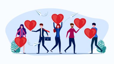 people holding hearts. Love and satisfaction of the brand. Appreciate the service. vector illustration eps