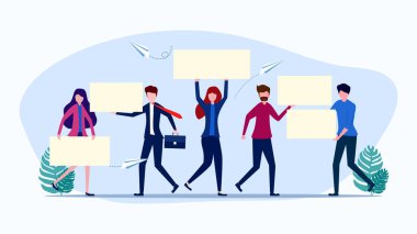 people holding blank placards. Presenting or expressing an idea. Space to enter text. vector illustration