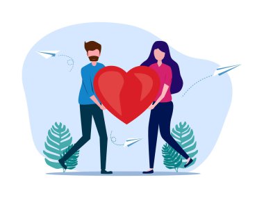 Woman and man holding a big heart. Love and understanding. Success in married life. vector illustration