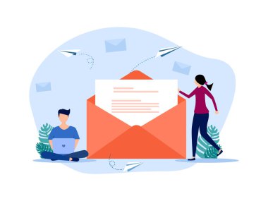 Man and woman with letters. Sending letters or messages. The concept sends notifications. vector illustration