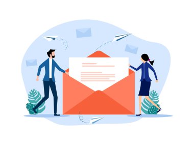 Man and woman with letters. Sending letters or messages. The concept sends notifications. vector illustration