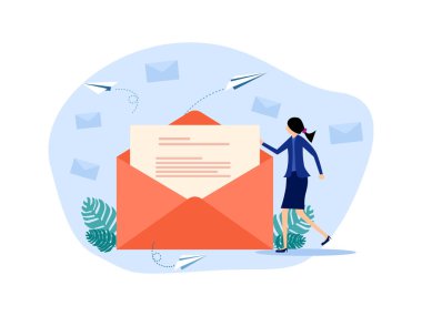 woman with letters. Sending letters or messages. The concept sends notifications. vector illustration