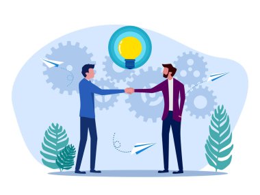Business people shaking hands under creativity. Negotiating business deals. Cooperation concept vector illustration eps