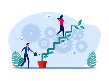 staff planted a ladder to create growth. Business growth or company development. investment concept vector