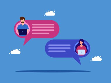 Man and woman with speech bubbles. Online chatting or messaging. vector illustration eps