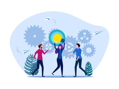 Smart woman holding a light bulb. Successfully discovered new ideas or innovations. vector illustration