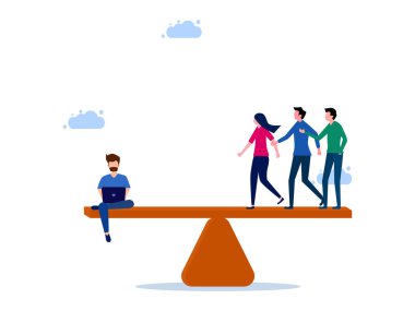 Erkek çalışan, ölçeği birkaç kişiyle karşılaştırır. Üstün performans vektörü ile çalışmak