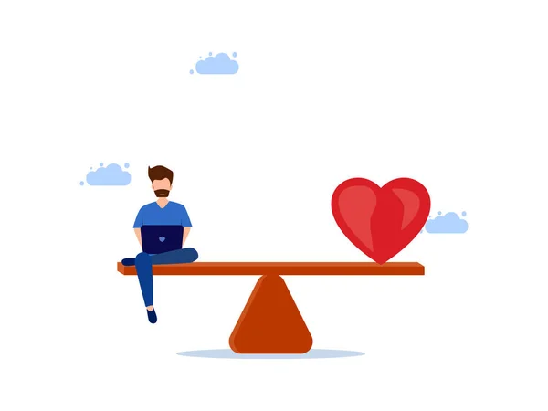 Man Working Laptop Heart Level Balance Work Health Vector — Stock Vector