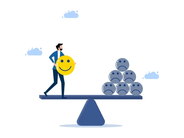 Biznesmen Uśmiechem Wadze Równowaga Między Pracą Optymistyczną Negatywną Ilustracja Wektora — Wektor stockowy