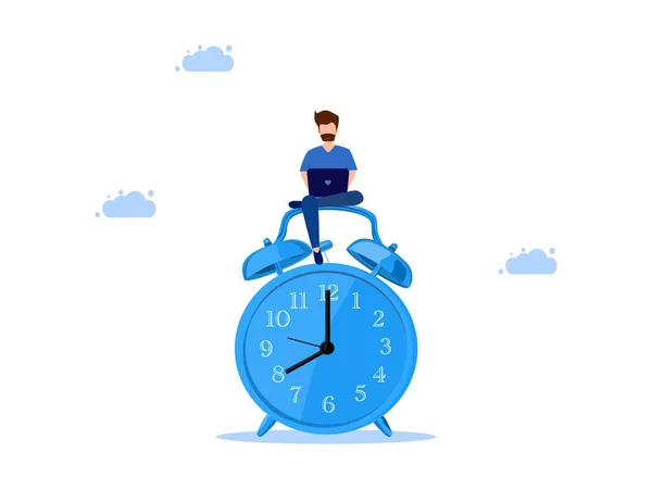 Man Working Laptop Watch Task Time Management Vector Illustration Eps — Stock Vector