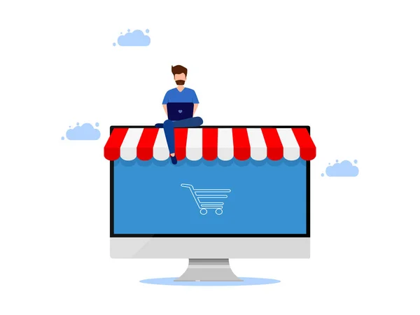 Müşteriler Online Alışveriş Yapıyor Çevrimiçi Yönetimi Online Sipariş Vektör Illüstrasyonu — Stok Vektör