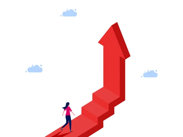 stock vector woman follows a growth ladder arrow. Career progression and growth stages vector