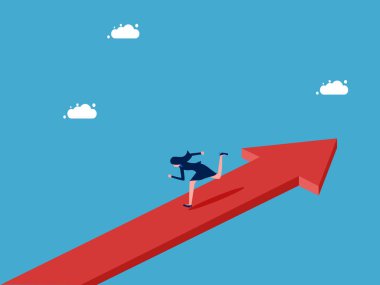 İş kadını oklarla ters yönde koşuyor. Farklı düşün. Kutu konsept vektörü dışında