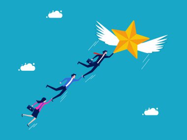Özgürlük ve başarı. İşadamı çalışanları yıldızlarla uçar. iş kavramı 