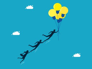 Bilgi özgürlüğü ve bilgi arayışı. İş adamı çalışanlar konuşma balonlarıyla uçuyor. iş konsepti vektör illüstrasyonu