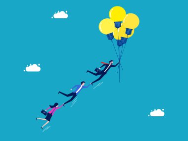 Bilgi özgürlüğü ve bilgi arayışı. İş adamı çalışanlar konuşma balonlarıyla uçuyor. iş konsepti vektör illüstrasyonu