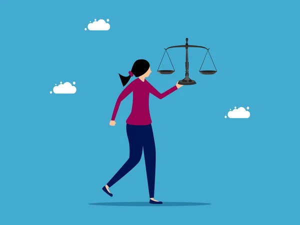 Adaletin Terazisini Tutan Kadın Hukuk Adalet Vektörü Kavramı — Stok Vektör
