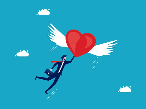 Свобода Чувств Жизни Бизнесмен Летающий Сердцем Векторная Иллюстрация Бизнес Концепции — стоковый вектор