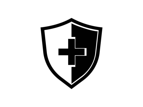 Icono Silueta Escudo Médico Salud Con Signo Más Concepto Protección — Vector de stock