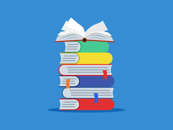 Egy Halom Színes Könyv Nyitott Könyvekkel Tetején Oktatási Vektor Illusztráció — Stock Vector