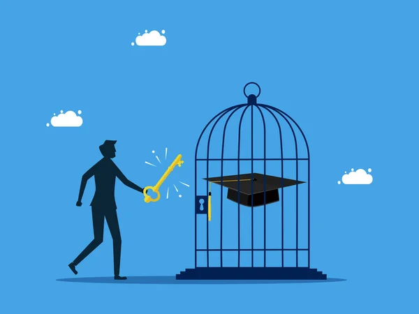 Ξεκλειδώστε Την Εκπαιδευτική Επιτυχία Επιχειρηματίας Χρησιμοποιεί Κλειδί Για Ρίξει Καπέλο — Διανυσματικό Αρχείο