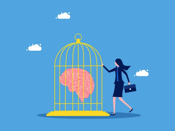 Controle Pensamento Cérebro Falta Liberdade Negócios Empresária Mantém Seu Cérebro — Vetor de Stock