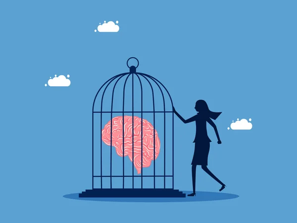 Controle Pensamento Cérebro Falta Liberdade Negócios Mulher Mantém Seu Cérebro — Vetor de Stock