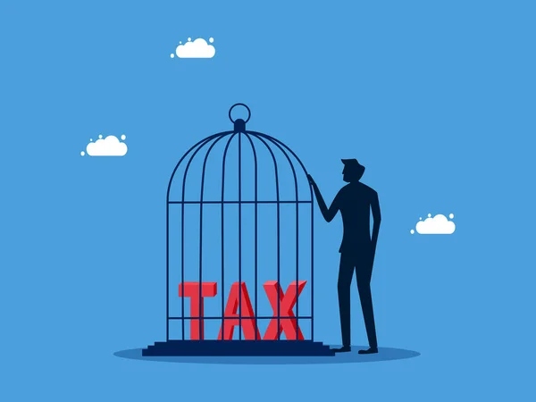 Steuerkontrolle Mann Sperrt Steuern Einen Vogelkäfig Geschäftskonzeptvektor — Stockvektor