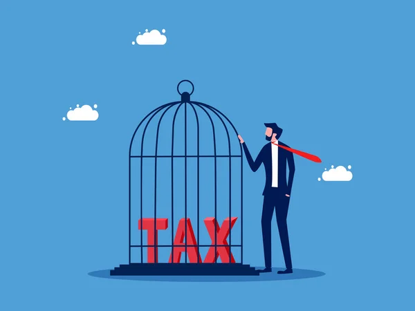 Contrôle Fiscal Homme Affaires Bloquant Les Impôts Dans Une Cage — Image vectorielle