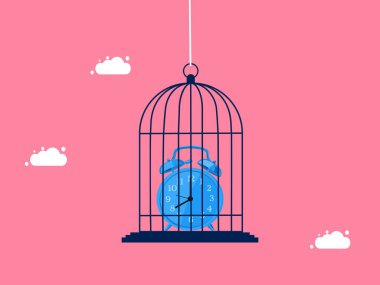 Zaman kontrolü. Saati ya sınırla ya da kuş kafesine kilitle. iş ve yatırım konsept vektörü