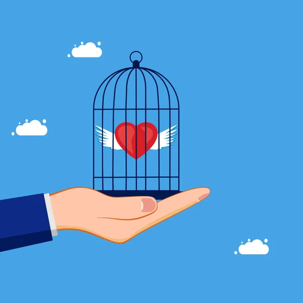Заключить Тюрьму Контролировать Сердце Запри Сердце Клетке Птиц Вектор Бизнес — стоковый вектор