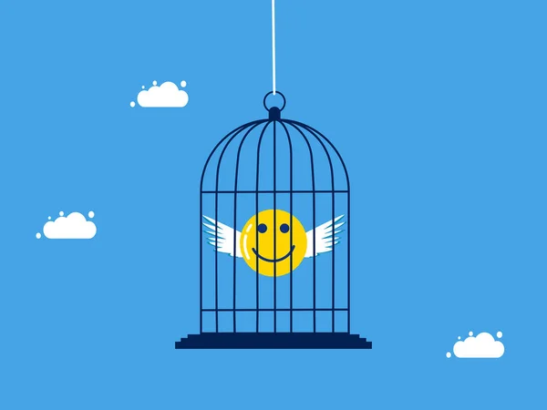 Uwięzić Kontrolować Szczęście Zamknij Swoje Szczęście Klatce Dla Ptaków Wektor — Wektor stockowy