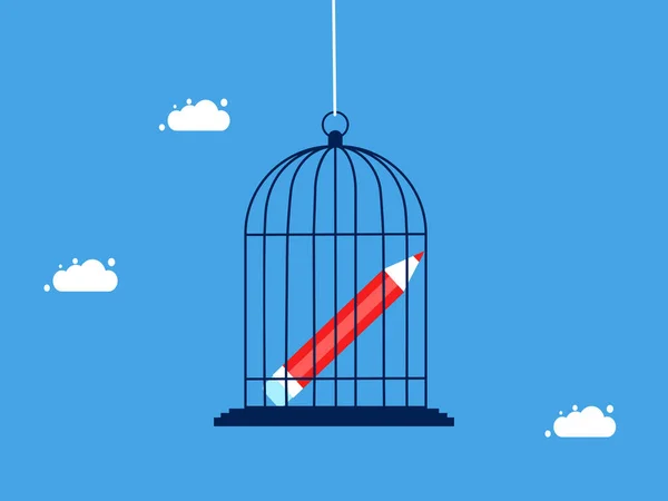 Contrôle Créatif Crayon Coincé Dans Une Cage Oiseaux Concept Entreprise — Image vectorielle