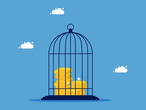 Una Trampa Dinero Montón Dinero Una Jaula Pájaros Concepto Financiación — Vector de stock
